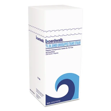 Boardwalk BWKJSTU775T50 Jumbo Straws, 7 3/4", Plastic, Translucent, Unwrapped, 250/pack, 50 Pack/carton