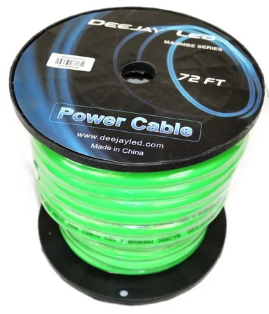 Deejay LED TBH072GREENMIX 0 Gauge 72 Ft 70% Aluminum/30% Copper Power Cable Used For Vehicular Audio Amplifiers Green