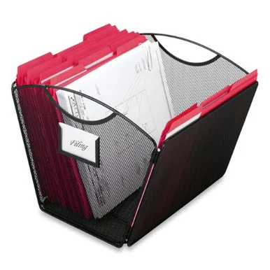 Safco Onyx Mesh Desktop Tub File Organizer - 9.5" Height X 12.5" Width X 13.8" Depth - Steel - Black (2162BL)