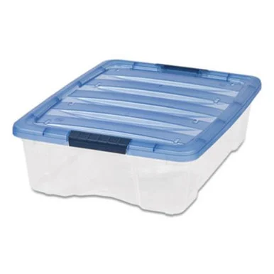 Iris Usa, Inc 100364 Stack And Pull Latching Flat Lid Storage Box, 6.73 Gal, 16.5" X 22" X 6.5", Clear/translucent Blue - Iris Inc