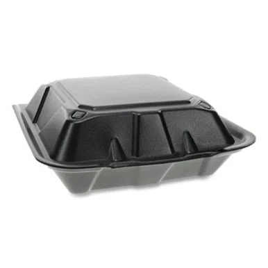 Pactive YTDB99010000 Foam Hinged Lid Containers, Dual Tab Lock, 9 X 9 X 3.25, 1-compartment, Black, 150/carton