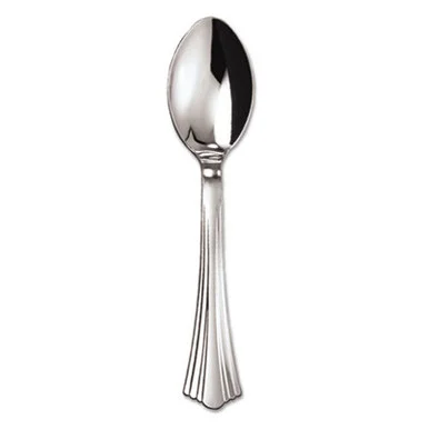 WNA Inc 620155 Heavyweight Plastic Spoons, Silver, 6 1/4", Reflections Design, 600/carton