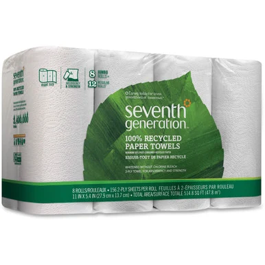 Seventh Generation Jumbo Rolls Recycled Paper Towels - 2 Ply - 156 Sheets/roll - White - Paper - Absorbent, Chlorine-free, Chemical-free, Dye-free, Fragrance-free - 32 / Carton (13739ct)