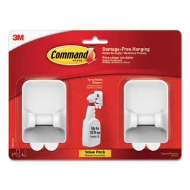 3m 17009-2ES Spray Bottle Holder, 2.34 X 1.69 X 3.34, White, 2 Hangers/4 Strips/pack