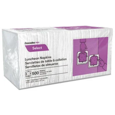 Cascades N020 Select Luncheon Napkins, 1 Ply, 11 1/4 X 12 1/2, White, 500/pack, 6000/carton