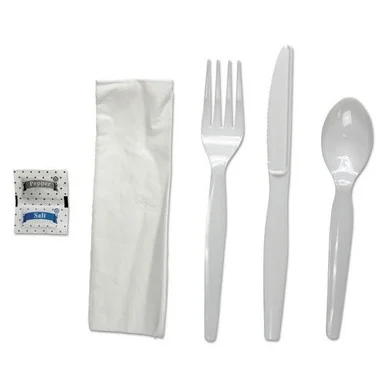 Boardwalk FKTNSHWPSWH 6-pc. Cutlery Kit, Condiment/fork/knife/napkin/spoon, Heavyweight, White, 250/ct