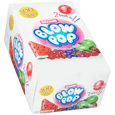 Tootsie Roll Industries 1034885 Blow Pops, 0.8 Oz, Assorted Fruity Flavors, 100/box