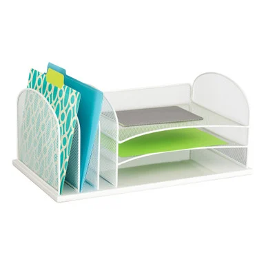 Safco Onyx 3 Tray/3 Upright Section Desk Organizer - 8.3" Height X 19.5" Width X 11.5" Depth - Desktop - White - Steel - 1each (3254wh)