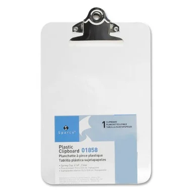 Sparco Clipboard - 6" X 9" - Spring Clip - Plastic - Clear (SPR01858)