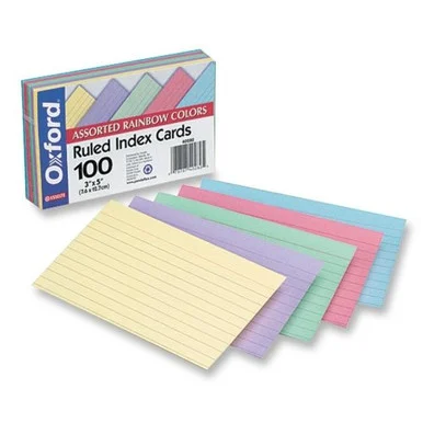 Oxford Printable Index Card - 3" X 5" - 100 Lb - Recycled - 100 / Pack - Green, Canary, Violet, Blue, Cherry (ESS40280)
