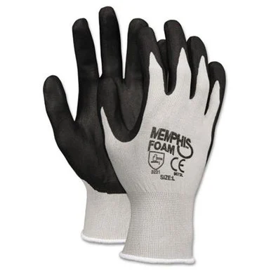 Memphis Nitrile Coated Knit Gloves - Gray, Black - Nylon, Foam, Nitrile - Knit Wrist, Comfortable, Durable, Cut Resistant, Seamless, Spill Resistant - 1/pair (9673l)
