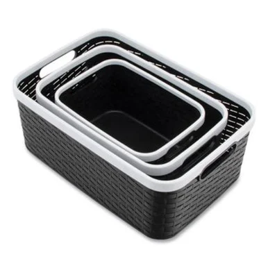 Ace Office 39220 Open Lid Storage Bin, Assorted Sizes, Black/white, 3/pack