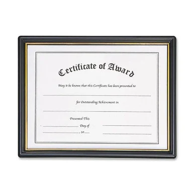 Nu-dell Certificate Of Achievement Frame - 11" X 8.50" Insert - Wall Mountable - Horizontal - Plastic - Black, Gold (NUD19210)