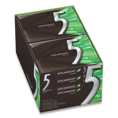 The Wrigley Company WMW51404 5 Gum, Spearmint Rain, 15 Sticks/pack, 10 Packs/box