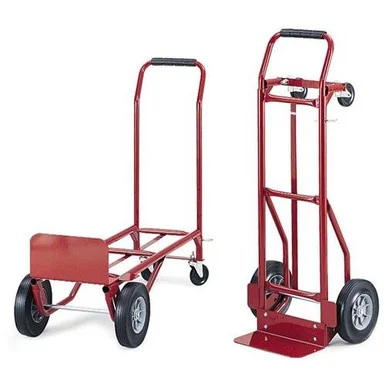 Safco Convertible Hand Truck - 600 Lb Capacity - 2 X 4", 2 Caster - Steel - 18" X 16" X 51" - Red (4086R)