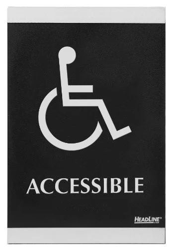 U.s. Stamp & Sign Century Handicap Accessible Sign - "accessible" Preprinted - 6" Width9" Height Holding Size - Plastic - Black (USS4764)