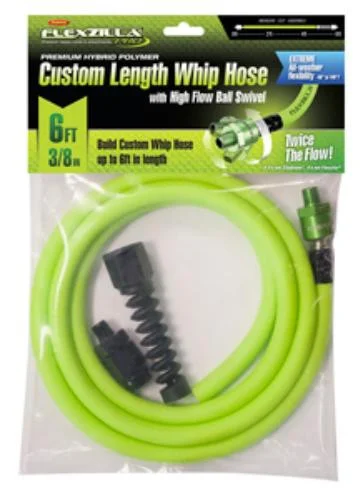 Legacy Manufacturing HFZP3806YW2B Flexzilla Pro Custom Length Whip Hose, 3/8" X 6', 1/4 " Mnpt High Flow Ball Swivel, 1/4" Mnpt Reusable Fitting
