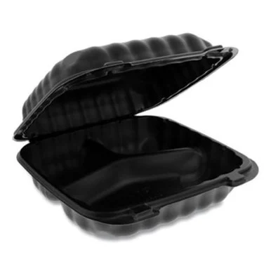 Pactive YCNB08030000 Earthchoice Smartlock Microwavable Hinged Lid Containers, 3 Compartment, 8.3 X 8.3 X 3.4, Black, 200/carton