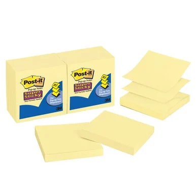 Post-it Super Sticky Note - Self-adhesive, Pop-up - 3" X 3" - Canary Yellow - 12 / Pack (R33012SSCY_40) R33012SSCY_40