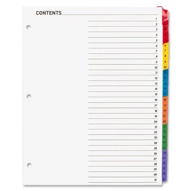 Sparco Color Coded Indexing System - Printed1-31 - 31 / Set - White Divider - Multicolor Tab (SPR21907)