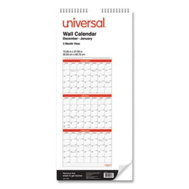 Universal Office Products 71003 3-month Wall Calender, White/black/red, 12 X 27, 2021