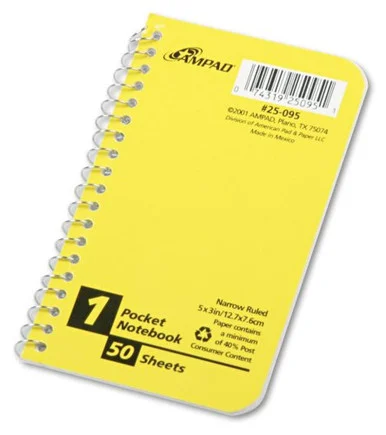 Ampad Pocket Size Memo Notebook - 50 Sheet - Legal/narrow Ruled - 3" X 5" - 1 Each - White Paper (AMP25095)