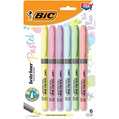 BIC Brite Liner Grip Highlighters, Assorted, 6 Pack (gbldp61ast) - Bic Corporation