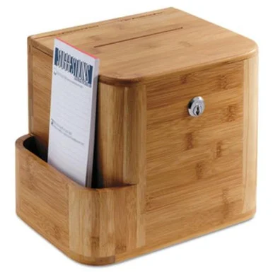 Safco Bamboo Suggestion Box - 25 X Quick Box - External Dimensions: 10" Width X 8" Depth X 14" Height - Bamboo - Natural - Suggestion Card, Deposit Slip, Paper - 1 Each (4237na)