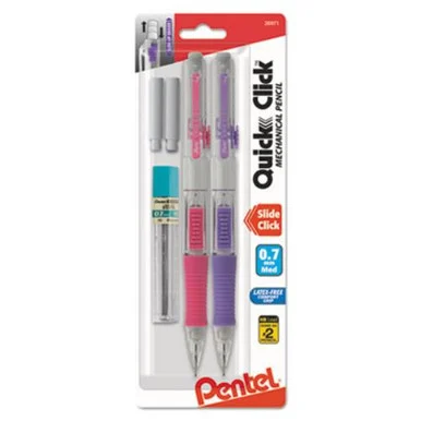 Pentel PD217LEBP2 Quick Click Mechanical Pencil, Hb, No.2, 0.7 Mm, Assorted Barrel, 2/pack