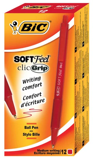 Bic Softfeel Ballpoint Pen - Medium Pen Point Type - 0.8 Mm Pen Point Size - Red Ink - Red Barrel - 12 / Dozen (SCSM11RD)