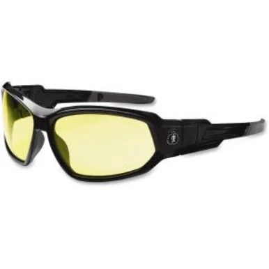 Ergodyne Loki Yellow Lens Safety Glasses - Nylon, Polycarbonate, Polycarbonate Frame, Temple, Lens - 12/ Carton - Black (ego-56050)