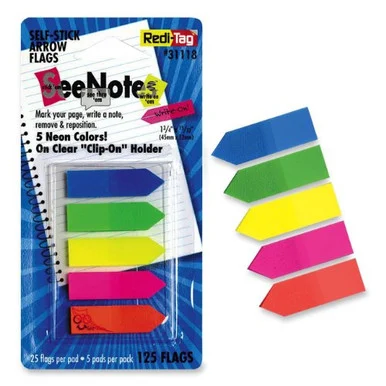 Redi-tag See-through Arrow Flag - Removable, Self-adhesive - 0.46" X 1.75" - Assorted - 125 / Pack (RTG31118)