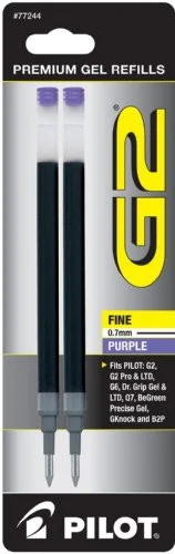 Pilot G2 Gel Ink Rollerball Pen Refill - 0.70 Mm - Fine Point - Purple - 2 / Pack (77244)