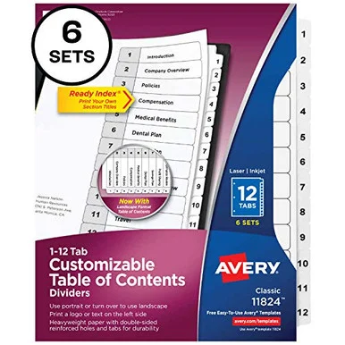 Avery® Ready Index 12-tab Custom TOC Dividers (ave-11824)