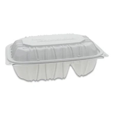 Pactive YCNW02052 Vented Microwavable Hinged-lid Takeout Container, 2-compartment, 9 X 6 X 3.1, White, 170/carton