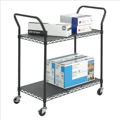 Safco Wire Utility Cart - 2 Shelf - 400 Lb Capacity - 4 X 3" Caster - Plastic - 43.8" X 19.3" X 41" - Black (5337BL)