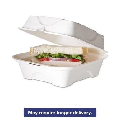 Eco Products EPHC6 Renewable & Compostable Sugarcane Clamshells - 6" X 6" X 3", 50/pk, 10 Pk/ct
