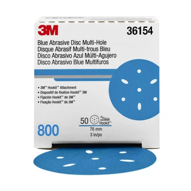 3m 3M-36154 Hookit Blue Abrasive Disc Multi-hole, 3", 800 Grade