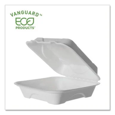 Eco Products EP-HC81NFA Vanguard Renewable And Compostable Sugarcane Clamshells, 1-compartment, 8 X 8 X 3, White, 200/carton