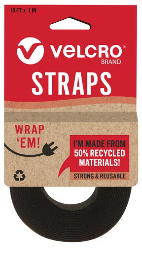 for VELCRO Strap,Adjustable,Reusable,Recycled,1"x10',Black (vek-30188)