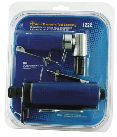 Astro Pneumatic 1222 Heavy Duty 1/4" Angle Head Die Grinder And Standard Duty 1/4" Die Grinder Set