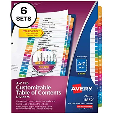 Avery® A-Z Customizable Multicolor TOC Dividers (ave-11832)