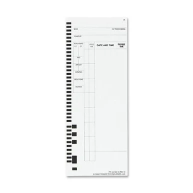 Pyramid Technologies 44100-10 Pyramid Ptr4000 Computerized Payroll Time Card - 8.5" X 3.5" Sheet Size - White - 100 / Pack (pti4410010)