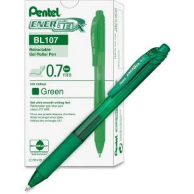 Pentel Energel-x Retractable Liquid Gel Pen - Medium Pen Point Type - 0.7 Mm Pen Point Size - Refillable - Green Gel-based Ink - Green Barrel - 1 Dozen (bl107-d)