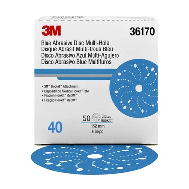 3m 3M-36170 Hookit Blue Abrasive Disc Multi-hole, 6", 40 Grade 36170_59
