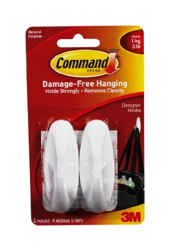 Command Strips And Designer Medium Hook - 2 Hook - 1.36 Kg Capacityplastic - White (MMM17081)