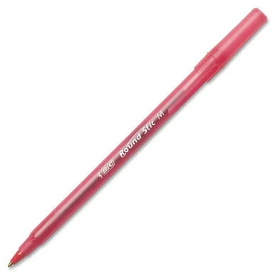 Bic Round Stic Ballpoint Pen - Medium Pen Point Type - Red Ink - Red Barrel (GSM11RD)