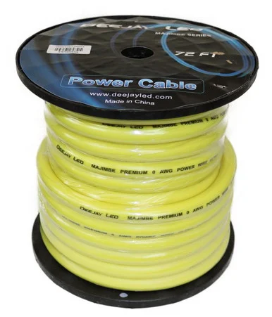 Deejay LED TBH072YELLOWMIX 0 Gauge 72 Ft 70% Aluminum/30% Copper Power Cable Used For Vehicular Audio Amplifiers Yellow