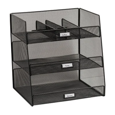 Safco 3293BL Onyx Breakroom Organizers, 3 Compartments,14.625x11.75x15, Steel Mesh, Black