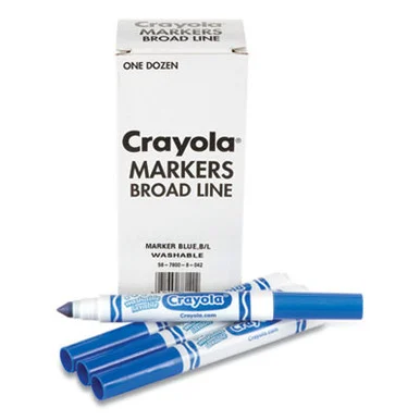 Crayola 58-7800-042 Broad Line Washable Markers, Broad Bullet Tip, Blue, 12/box